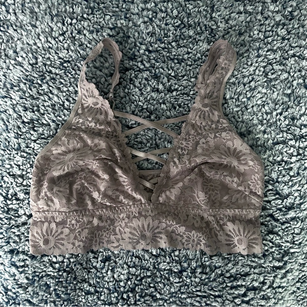 Strappy lace floral mauve bralette